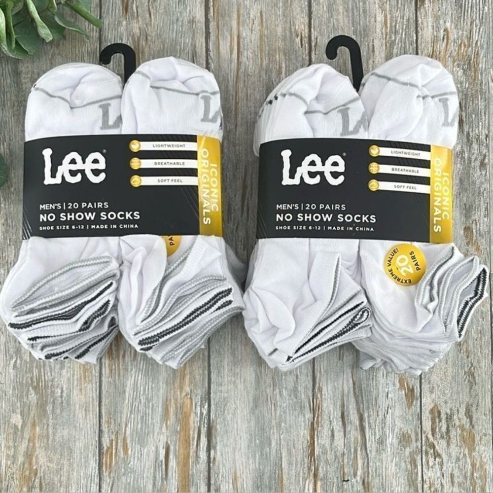Men’s Lee Originals No Show Socks, Breathable Heel Socks 2, 20-Packs Size 6-12